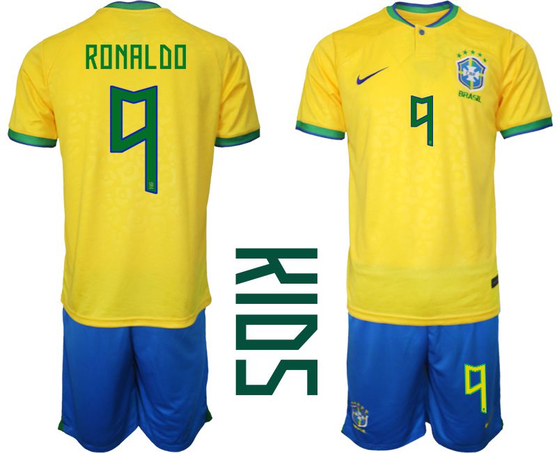 Youth 2022 World Cup National Team Brazil home yellow #9 Soccer Jersey->customized soccer jersey->Custom Jersey